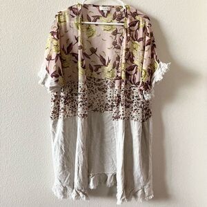 Umgee Floral and Leopard Print Swim Coverup - Yellow, Brown, White